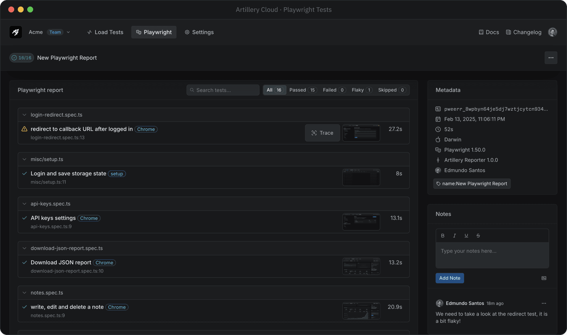 Artillery Cloud Playwright Reporter