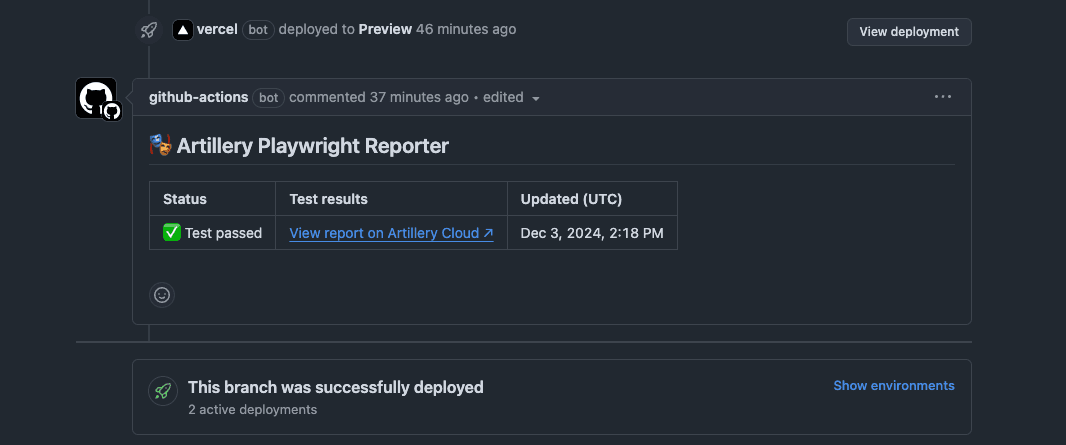 Artillery Cloud Playwright reporter GitHub Actions integration