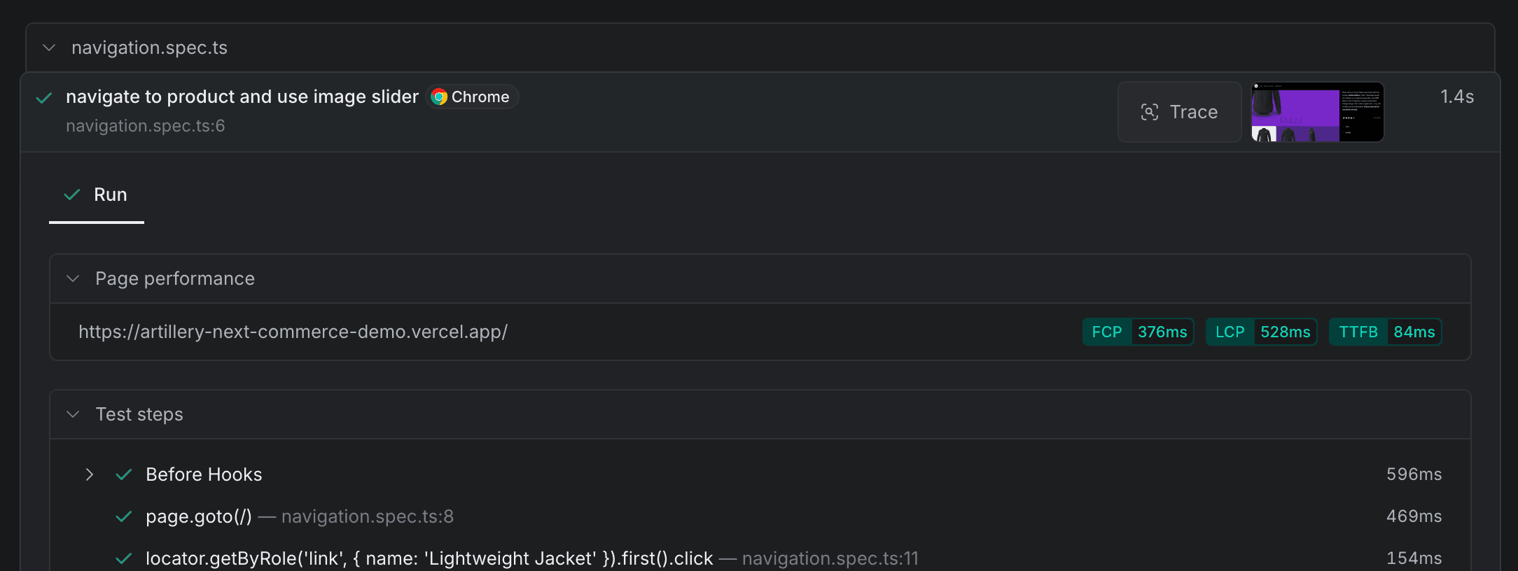 Web Vitals reporting for Playwright E2E tests