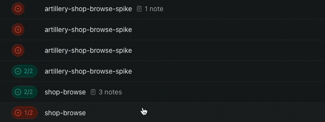 Load test checks showing inline