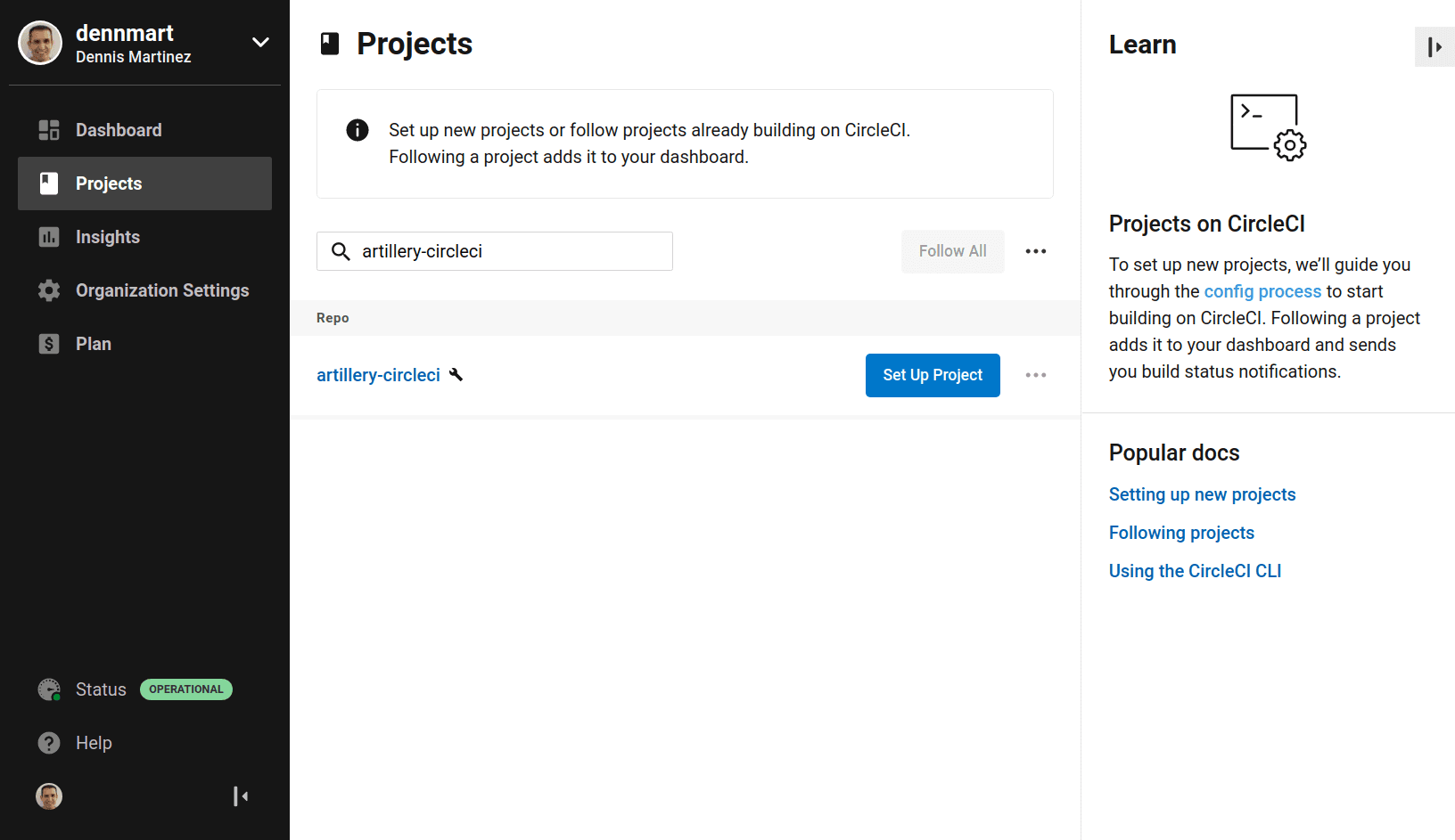Setting up CircleCI - Select code repository