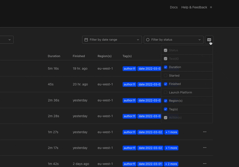 Column toggling in action