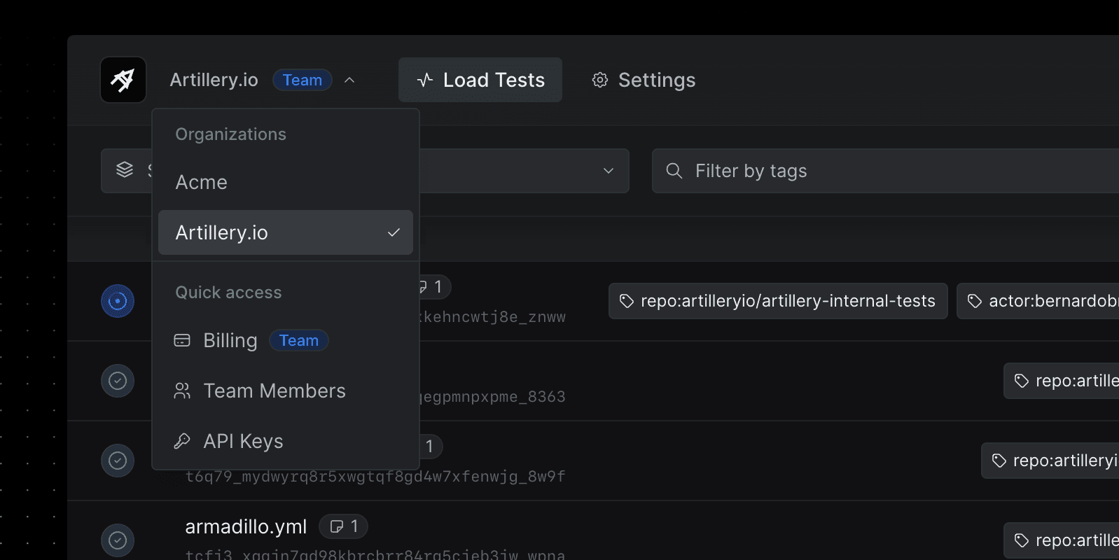 Organization dropdown
