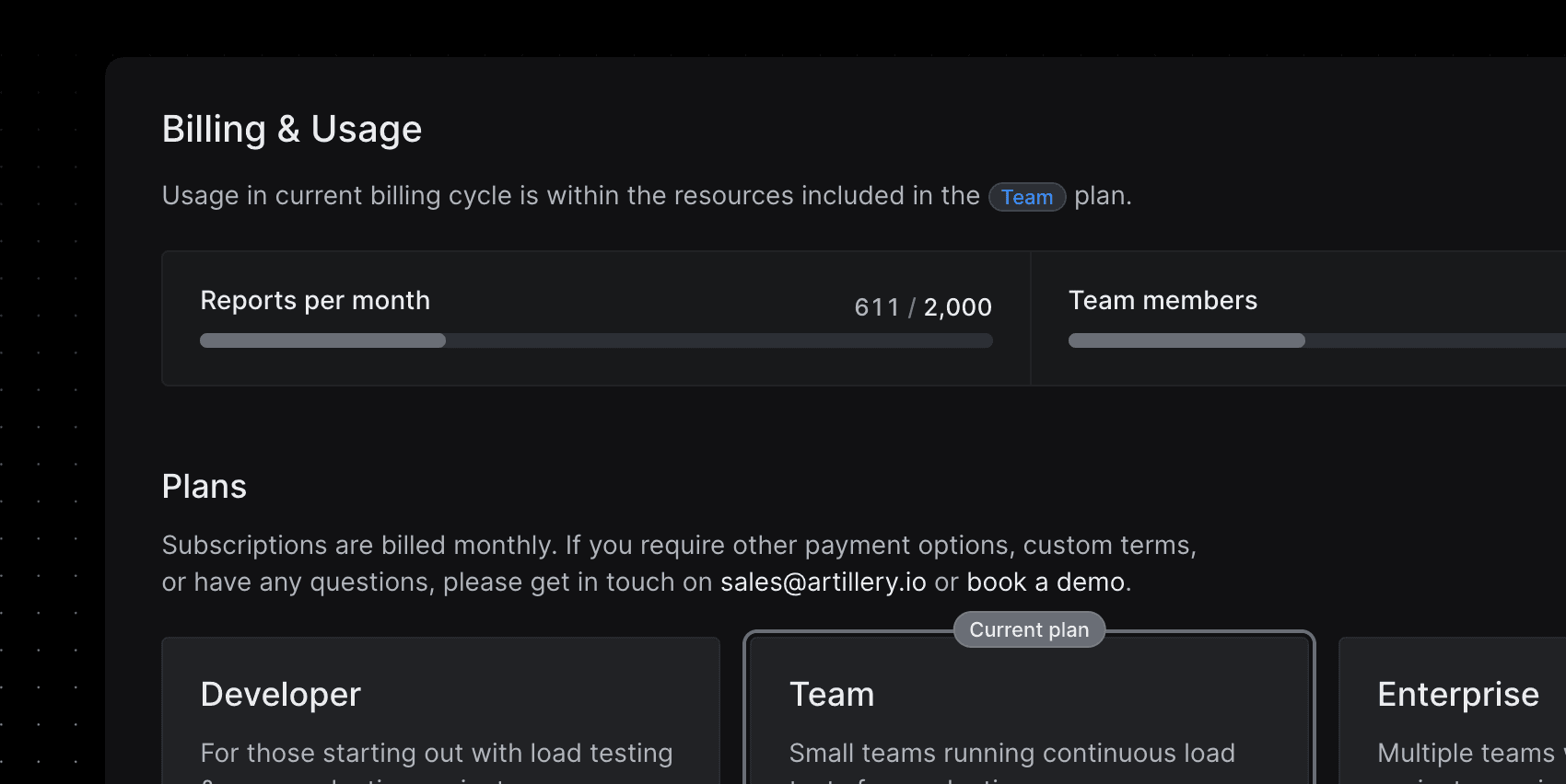 Usage stats and limits