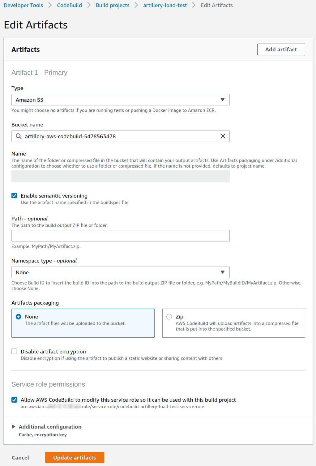 AWS CodeBuild Artifacts Setup