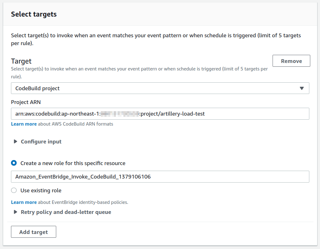 AWS CodeBuild - Setting up EventBridge target