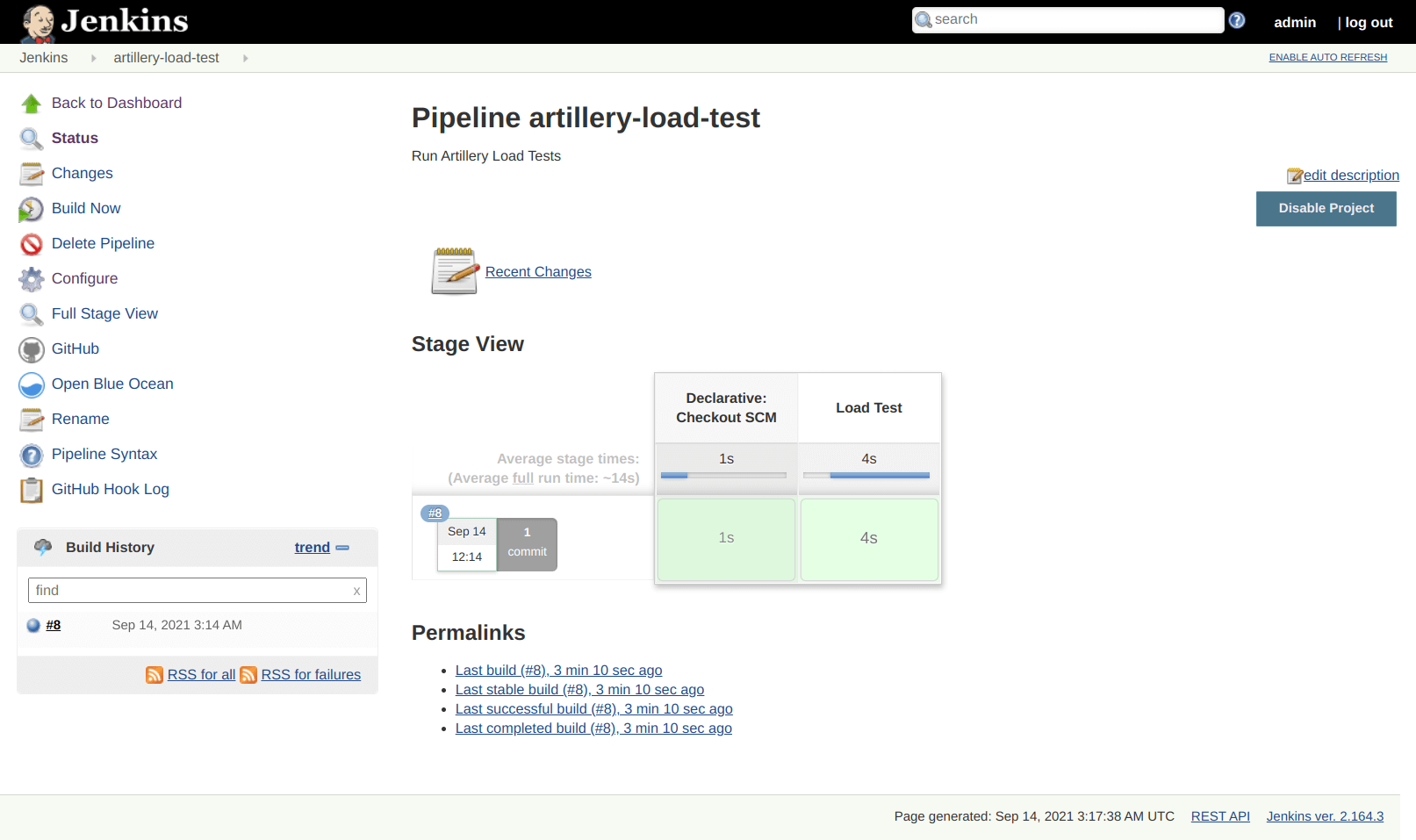 Successful Artillery test run with Jenkins