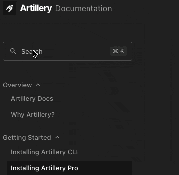 Searching Artillery docs